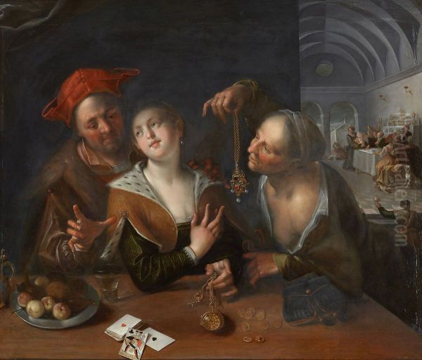 Kuppeleiszene Oil Painting by Hans Von Aachen