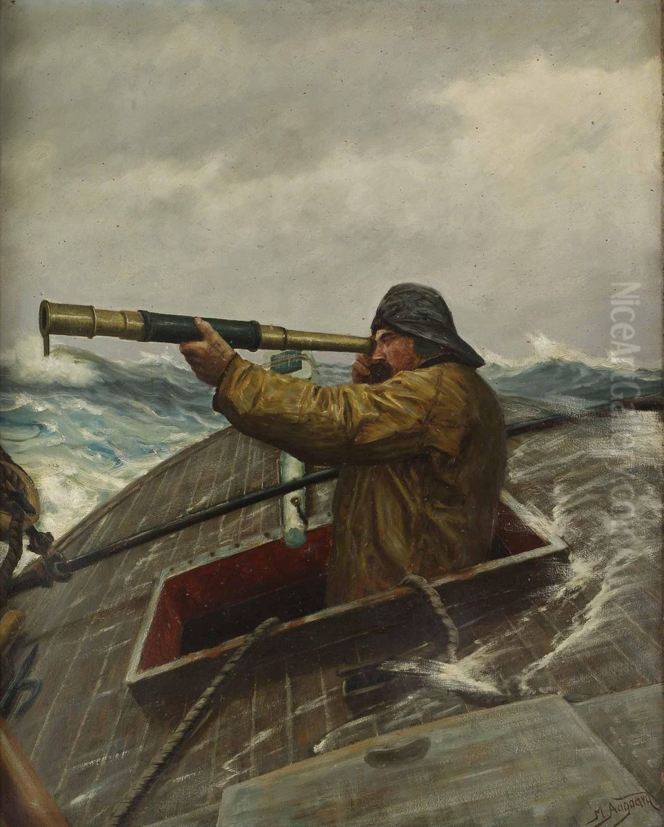 Sailor with binoculars Oil Painting by Martin Aagaard