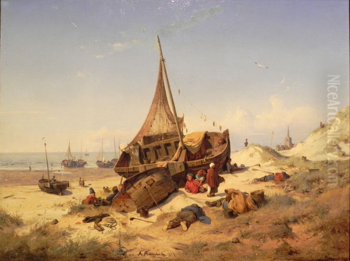 Ebbtide, Scheveningen Oil Painting by Andreas Achenbach