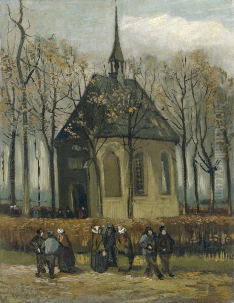 Het uitgaan van de Hervormde Kerk te Nuenen Oil Painting by Vincent Van Gogh