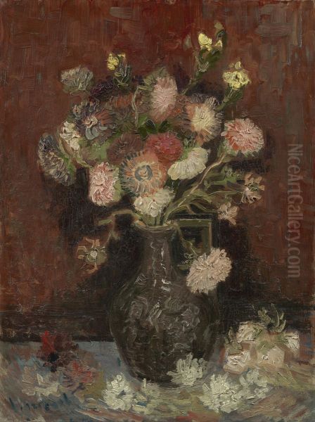 Vase with Chinese Asters and Gladioli Oil Painting by Vincent Van Gogh