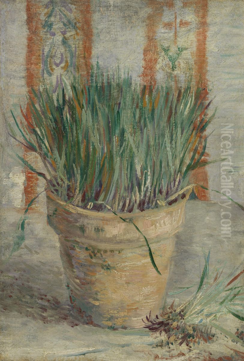 Bloempot met Chinese bieslook Oil Painting by Vincent Van Gogh