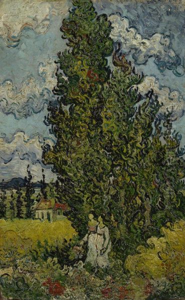 Cipressen en twee vrouwen Oil Painting by Vincent Van Gogh