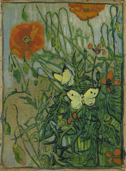 Butterflies and Poppies Oil Painting by Vincent Van Gogh