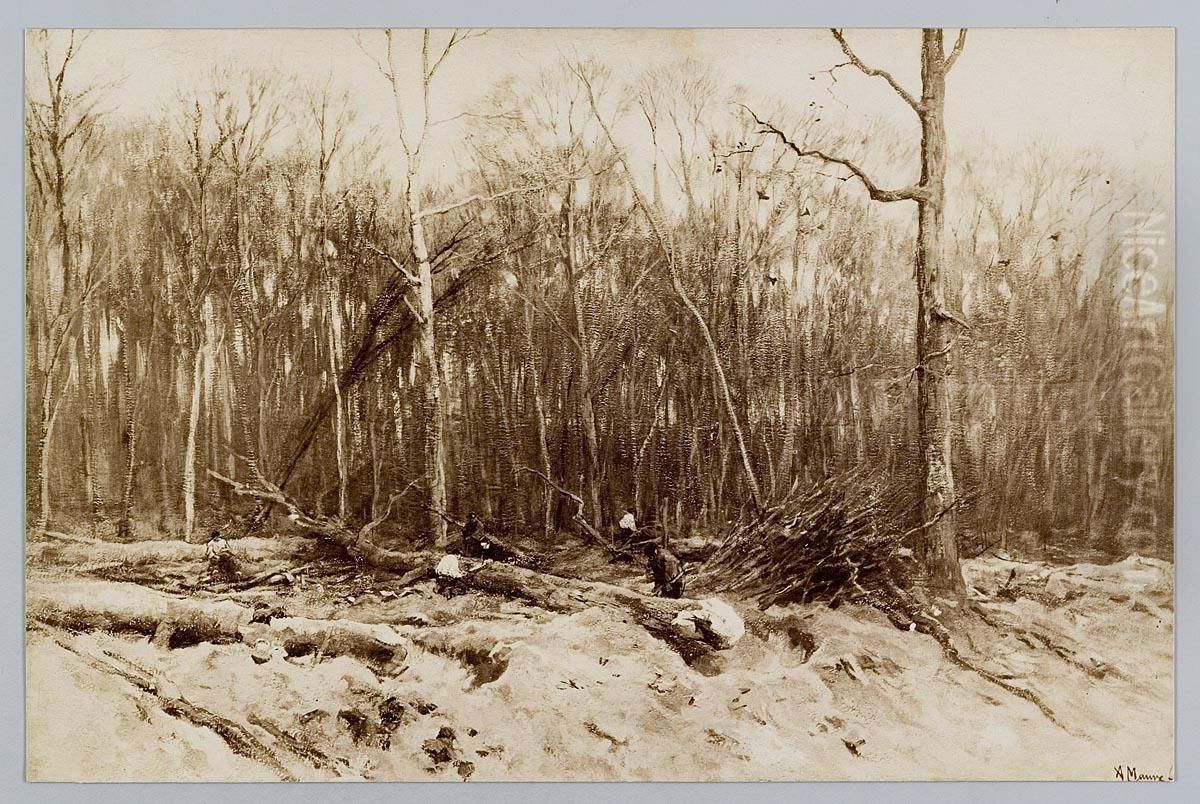 Woodcutters Oil Painting by Anton Mauve