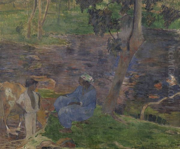 Au bord de la riviere Oil Painting by Paul Gauguin