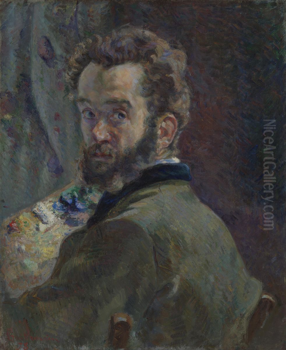 Zelfportret met palet Oil Painting by Armand Guillaumin