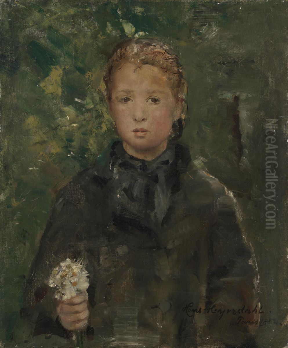 Portret van een meisje met een bosje bloemen Oil Painting by Hans Heyerdahl
