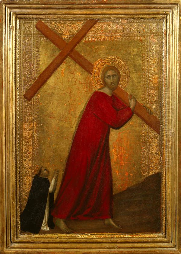 Christ Bearing the Cross, with a Dominican Friar Oil Painting by Barna Da Siena