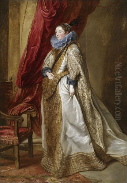 Portrait of a woman with a black sash and cuffs Oil Painting by Sir Anthony Van Dyck