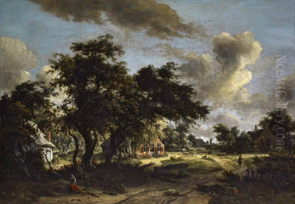 Village among Trees Oil Painting by Meindert Hobbema