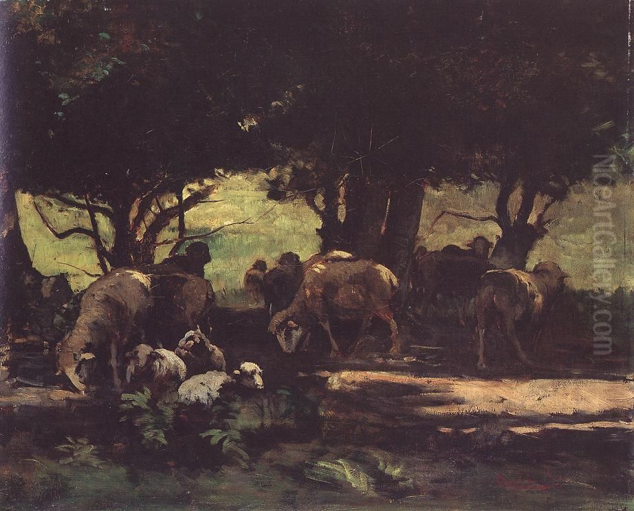 Sheep herd Oil Painting by Gyula Agghazy