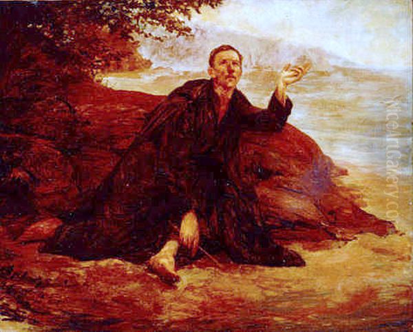 Anchieta escrevendo o poema a Virgem Oil Painting by Lucilio de Albuquerque