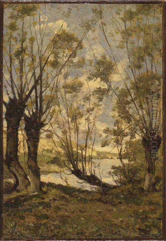 Willows on the Banks of the Loire Oil Painting by Henri Harpignies