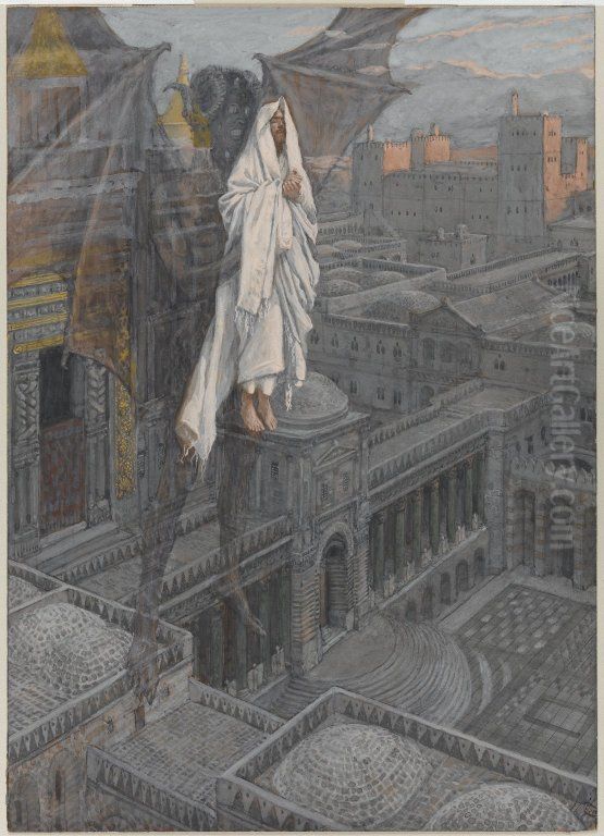 Jesus porte sur le pinacle du Temple Oil Painting by James Jacques Joseph Tissot