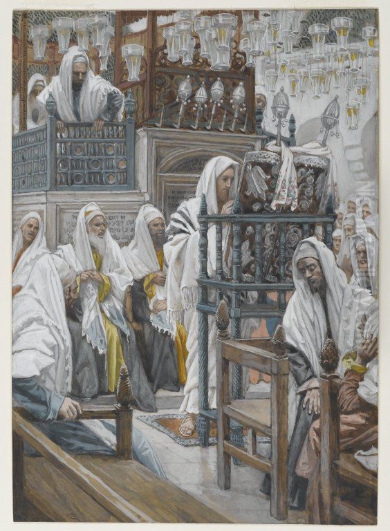 Jesus Unrolls the Book in the Synagogue Oil Painting by James Jacques Joseph Tissot