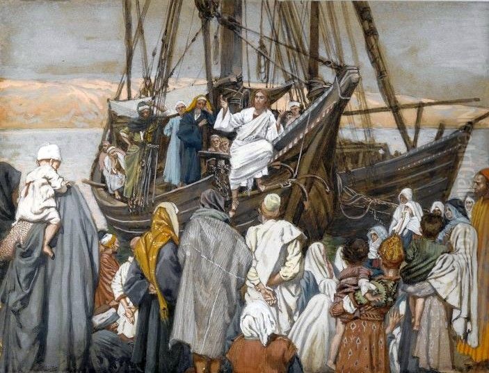 Jesus Preaches in a Ship Oil Painting by James Jacques Joseph Tissot
