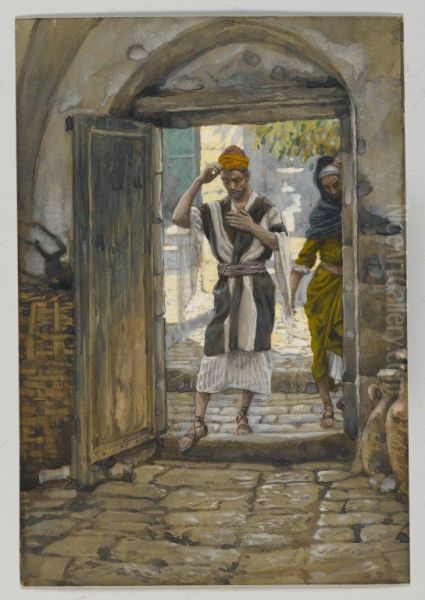En entrant la maison salue-la Oil Painting by James Tissot