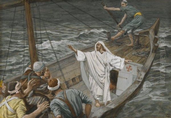 Jesus Stilling the Tempest Oil Painting by James Tissot