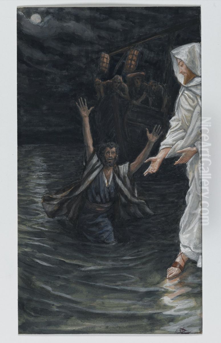 Saint Peter Walks on the Sea Oil Painting by James Jacques Joseph Tissot