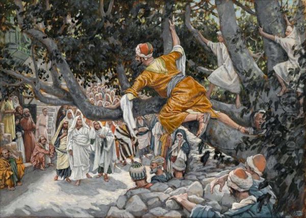 Zachee sur le sycomore attendant le passage de Jesus Oil Painting by James Tissot