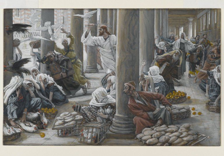 Les vendeurs chasses du Temple Oil Painting by James Jacques Joseph Tissot