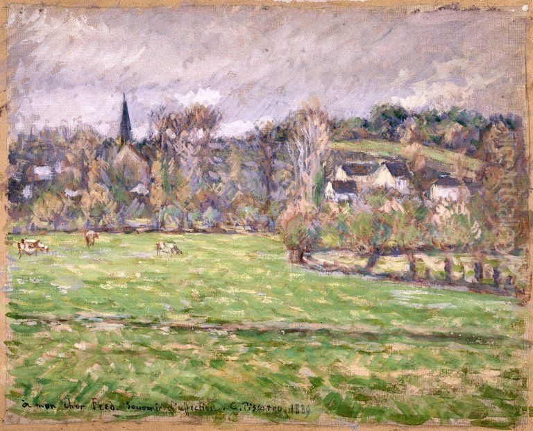 View of Bazincourt Oil Painting by Camille Pissarro