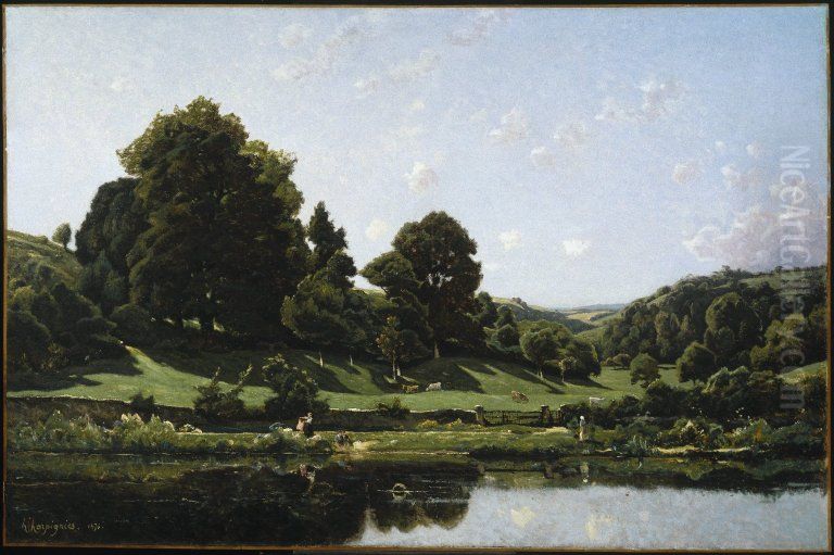 Une Prairie du Bourbonnais, par un effet de matin Oil Painting by Henri Harpignies