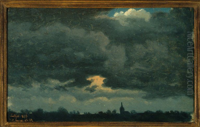 Stormy Sky over Landscape with Distant Church Oil Painting by Jean-Michel Cels
