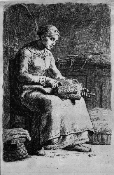 Woman Carding Wool (La Cardeuse) Oil Painting by Jean-Francois Millet
