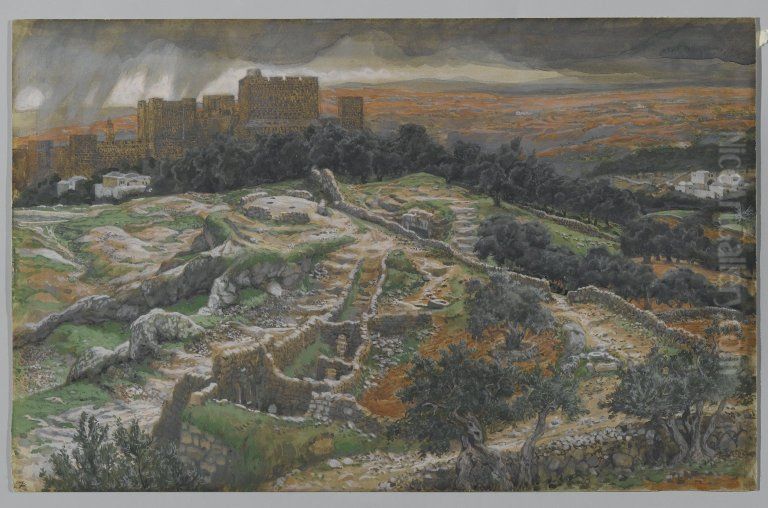 Reconstitution du Golgotha et du Saint-Sepulcre. Vu des murs de la porte judiciare. [Calvaire.] Oil Painting by James Jacques Joseph Tissot
