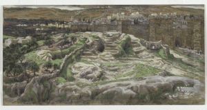 Reconstitution du Golgotha et du Saint-Sepulcre. Vu des murs du palais d'Herode. Reconstitution du Golgotha et du Saint-Sepulcre. Vu des murs du palais d'Herode.