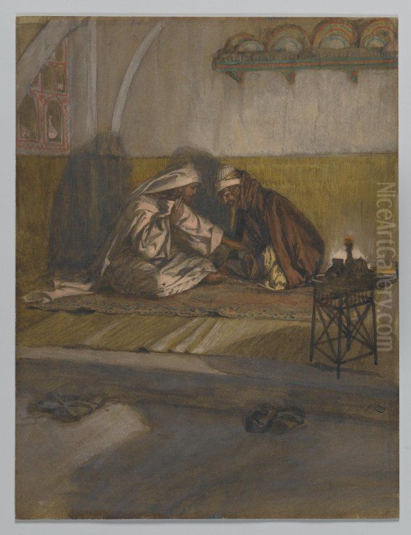Interview between Jesus and Nicodemus Oil Painting by James Jacques Joseph Tissot