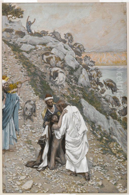 The Swine Driven into the Sea Oil Painting by James Jacques Joseph Tissot