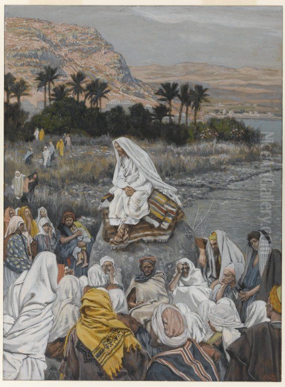 Jesus s'assied au bord de la mer et preche Oil Painting by James Jacques Joseph Tissot