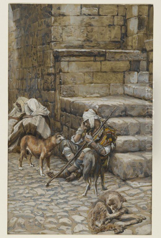 The Poor Lazarus at the Rich Man's Door Oil Painting by James Jacques Joseph Tissot
