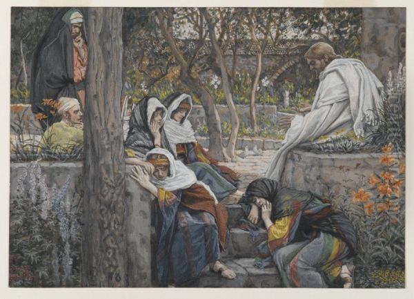 Jesus a Bethanie, Marie, Madeleine et Marthe Oil Painting by James Tissot