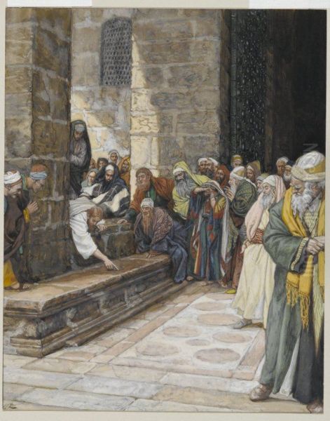 The Adulterous Woman--Christ Writing upon the Ground Oil Painting by James Tissot