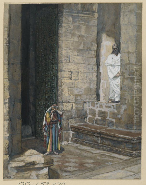 La femme adultere seule avec Jesus Oil Painting by James Jacques Joseph Tissot