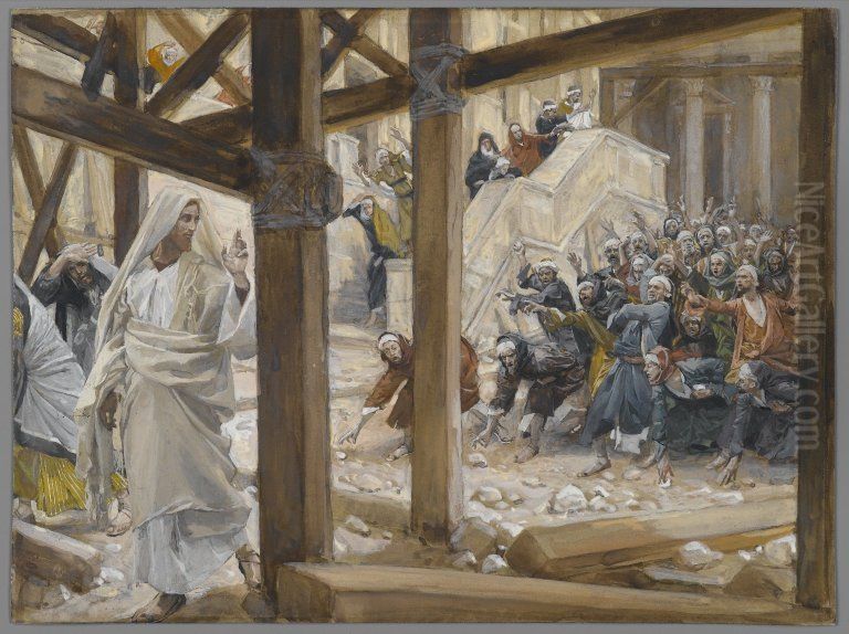 Les juifs prirent des pierres pour lapider Jesus Oil Painting by James Jacques Joseph Tissot