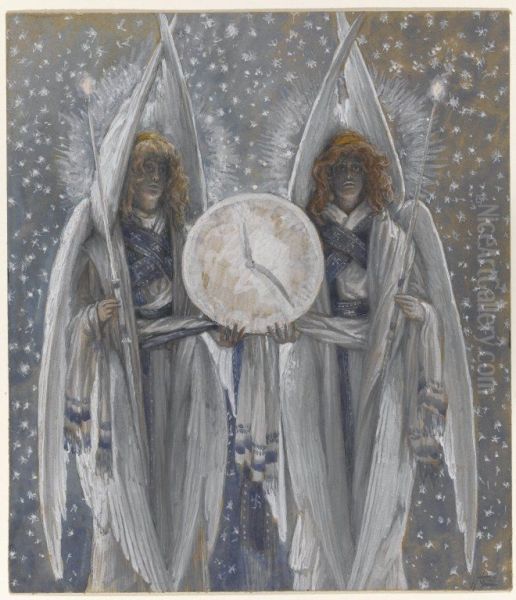 Anges tenant un cadran indiquant les differentes heures des actes de la passion Oil Painting by James Jacques Joseph Tissot