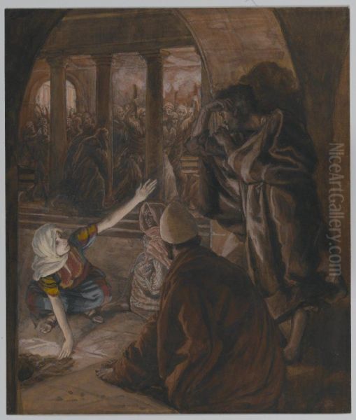 The Third Denial of Peter. Jesus' Look of Reproach (Le troisieme reniement de Saint Pierre.  Le regard de reproche de Jesus). Oil Painting by James Tissot