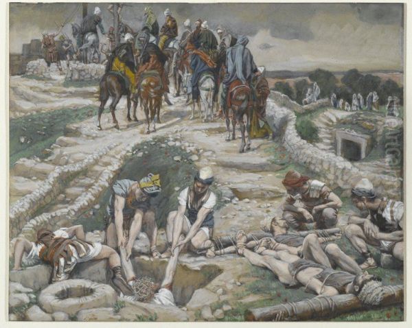 Jesus tire de la citerne Oil Painting by James Tissot
