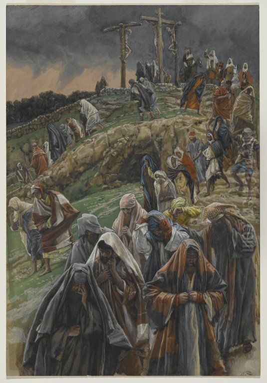 La foule quitte le calvaire en se frappant la poitrine Oil Painting by James Jacques Joseph Tissot