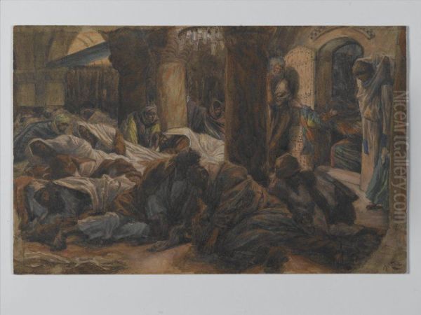 Madeleine court au cenacle et avertit les apotres que le corps de Jesus n'est plus dans le tombeau Oil Painting by James Tissot
