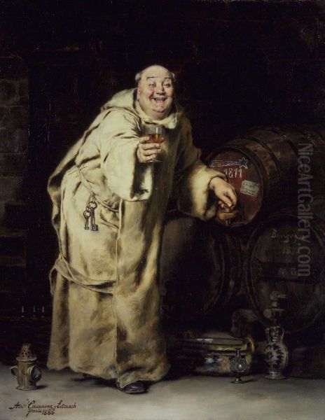 Monk Testing Wine Oil Painting by Antonio Salvador Casanova Y Estorach