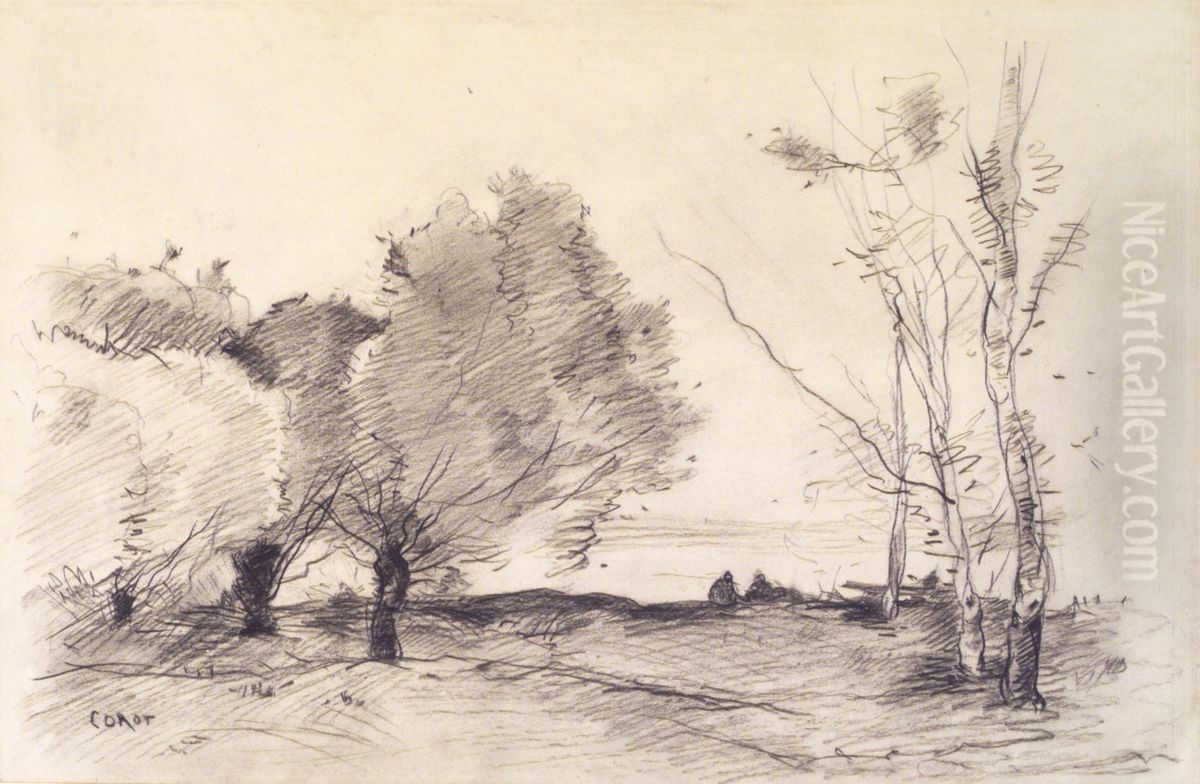 Willows and White Poplars Oil Painting by Jean-Baptiste Camille Corot