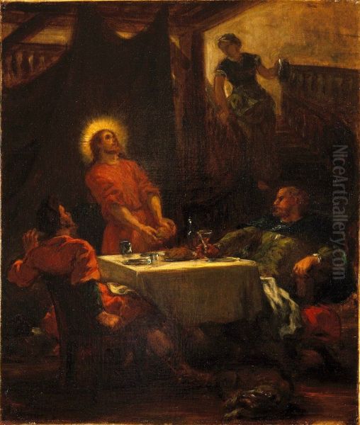 The Disciples at Emmaus, or The Pilgrims at Emmaus (Les disciples d'Emmaus, ou Les pelerins d'Emmaus) Oil Painting by Eugene Delacroix