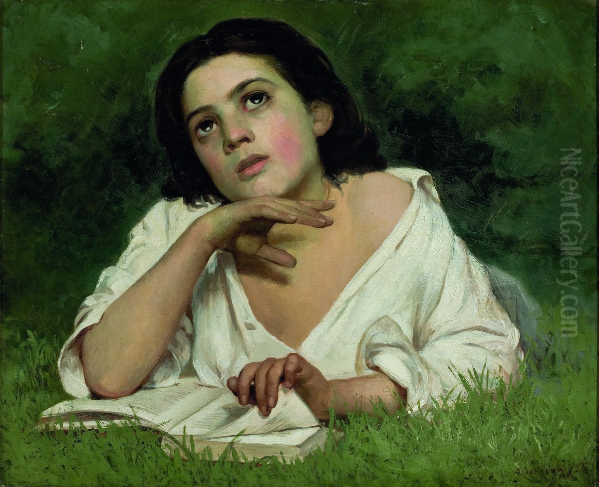Moca com Livro Oil Painting by Jose Ferraz De Almeida Junior