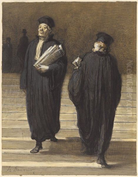 The Two Colleagues (Lawyers) (Les deux confreres [Avocats]) Oil Painting by Honore Daumier